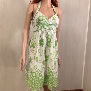 (5 for $25) iZ Byer white/green cotton lined halter dress size 5